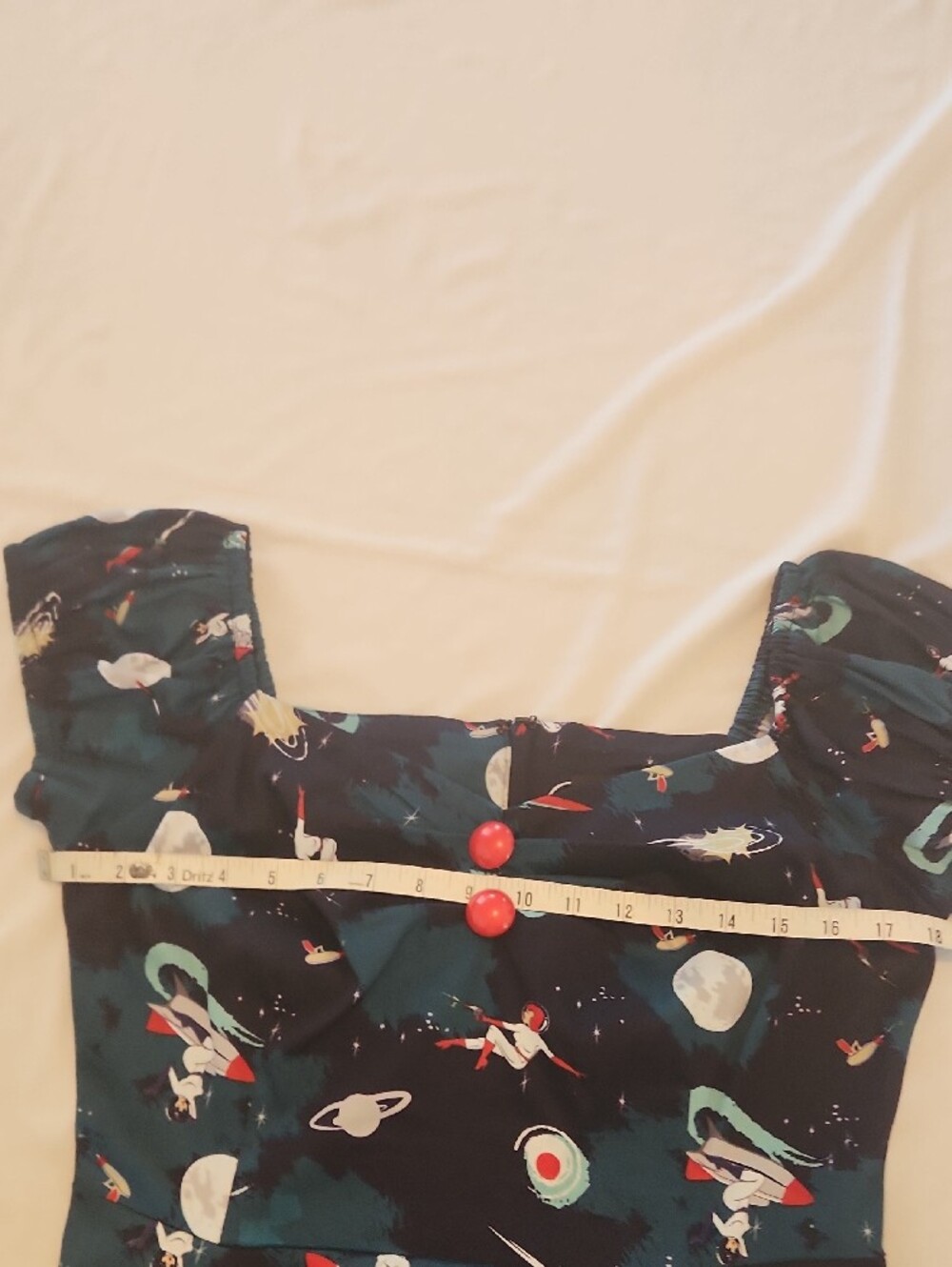🚀Collectif Navy Space-Print Dress with Red And Dark Blues. SZ M US 8 Uk 12 - Picture 12 of 12